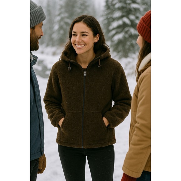 Vintage Woolrich Women's Brown Sherpa Fleece Jacket Hoodie Size M Made in USA - Picture 1 of 13